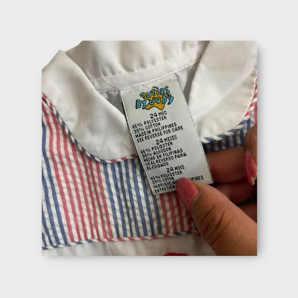 Cuties By Judy Vintage White Polo Top & Boat Patch Pinstripe Romper Outfit